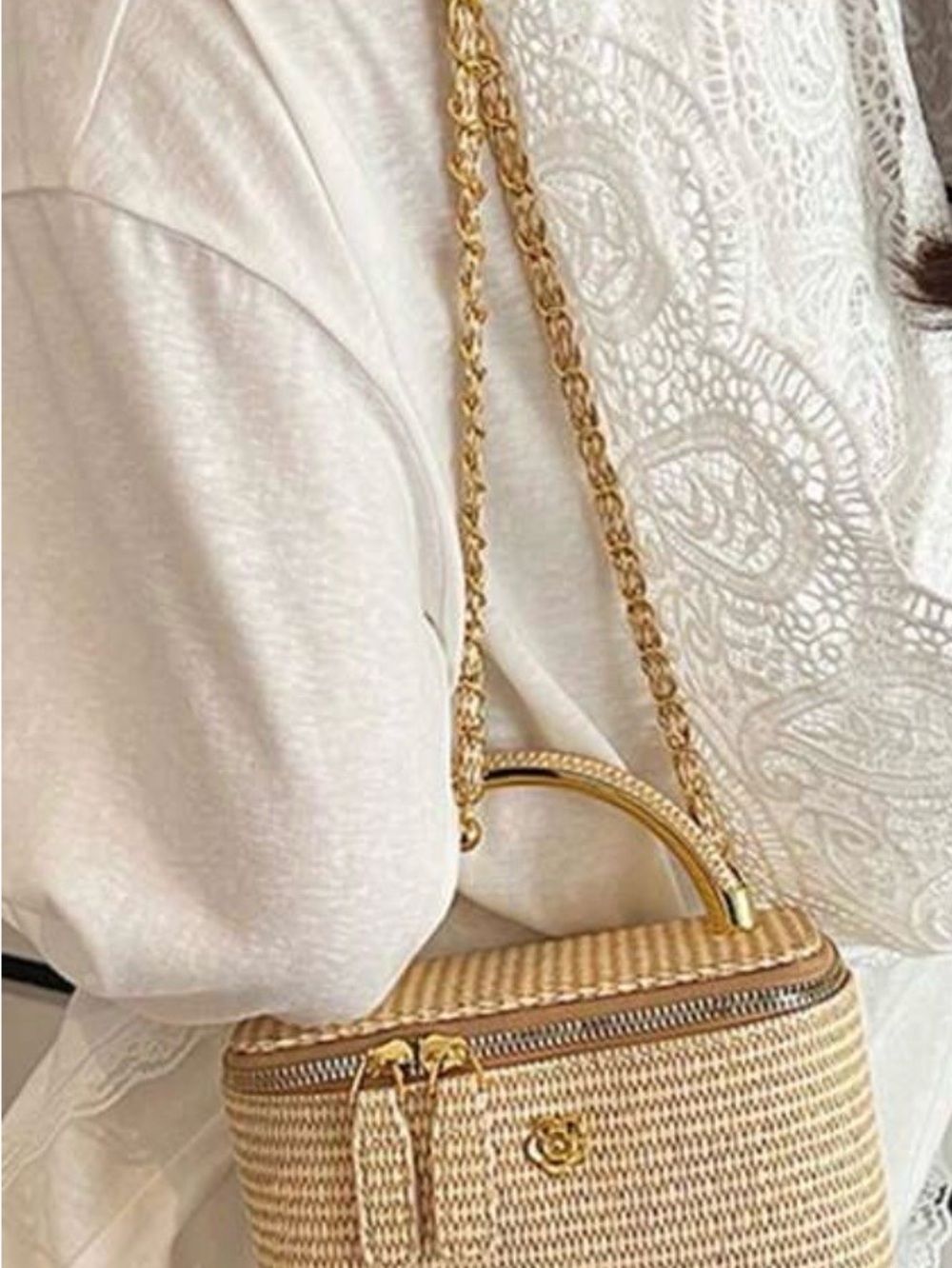 NWT Chic Classic On Trend Raffia Top Handle Crossbody Bag Luxury Vanity - Picture 2 of 6
